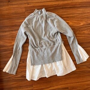 Chic Gray and White Layered long sleeve modest Blouse